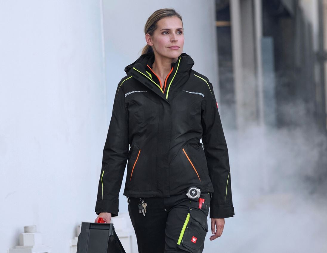 Jacken: 3 in 1 Funktionsjacke e.s.motion 2020, Damen + schwarz/warngelb/warnorange