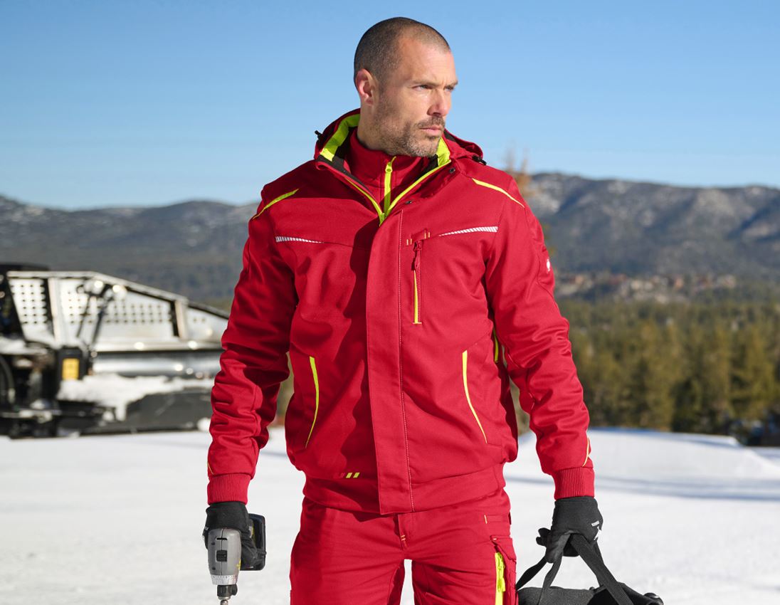 Kälte: Winter Softshelljacke e.s.motion 2020, Herren + feuerrot/warngelb