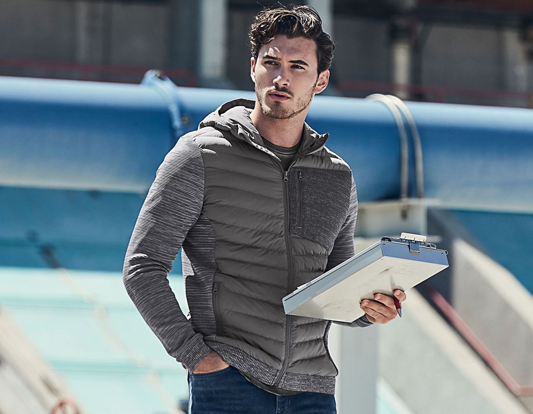 Jacken: Hybrid Kapuzenstrickjacke e.s.motion ten + granit melange