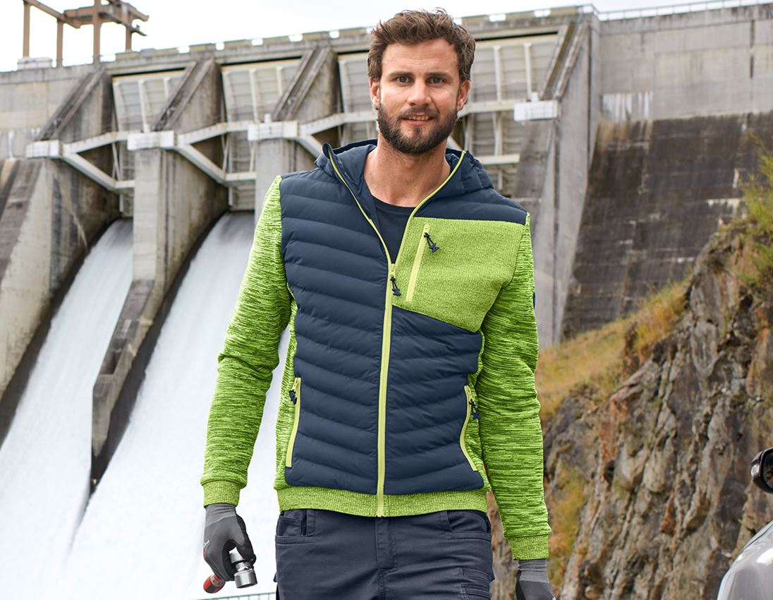 Jacken: Hybrid Kapuzenstrickjacke e.s.motion ten + schieferblau/warngelb melange