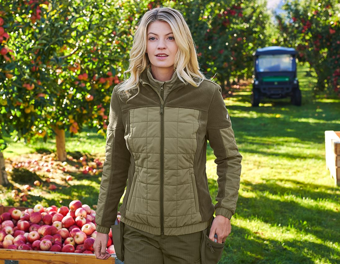 Work Jackets: Hybrid fleece jacket e.s.concrete, ladies' + mudgreen/stipagreen