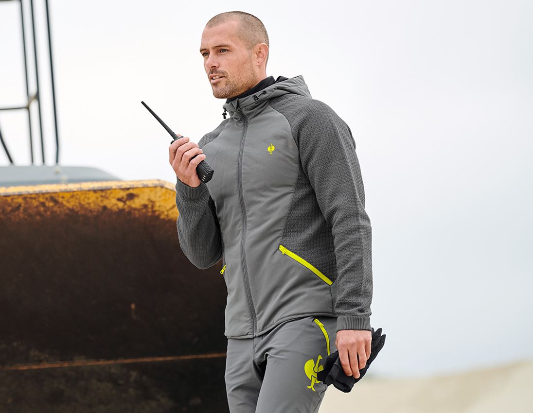 Work Jackets: Hybrid hooded knitted jacket e.s.trail + basaltgrey/acid yellow 1