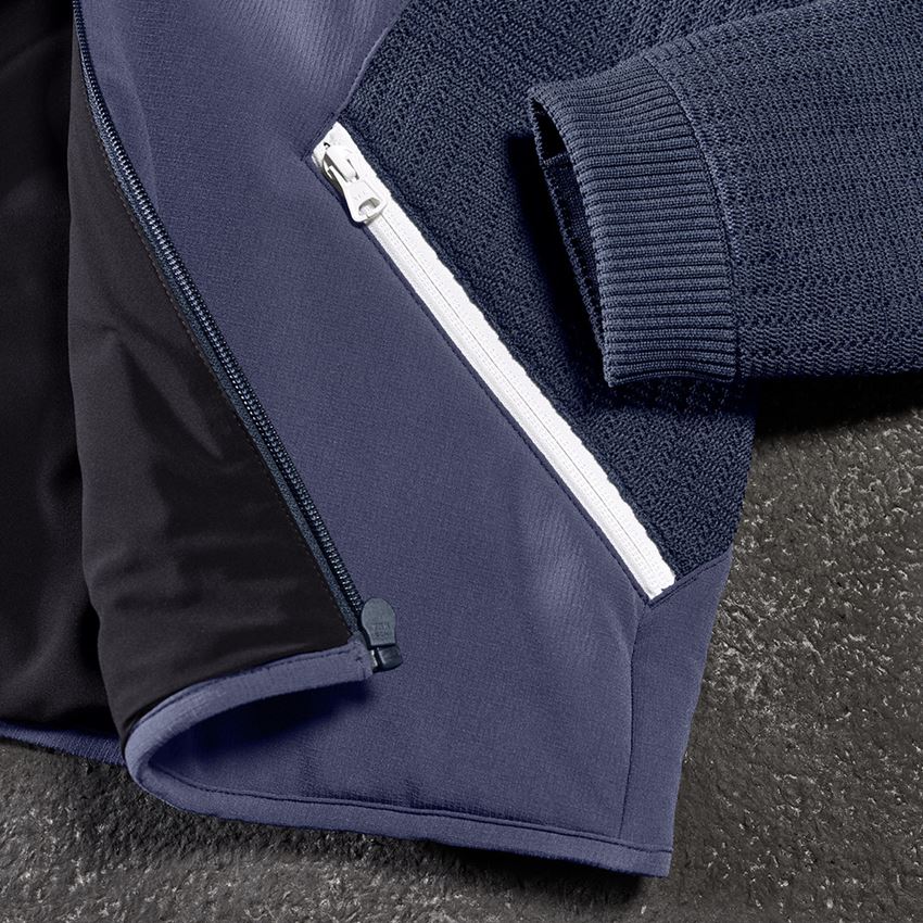 Work Jackets: Hybrid hooded knitted jacket e.s.trail + deepblue/white 2