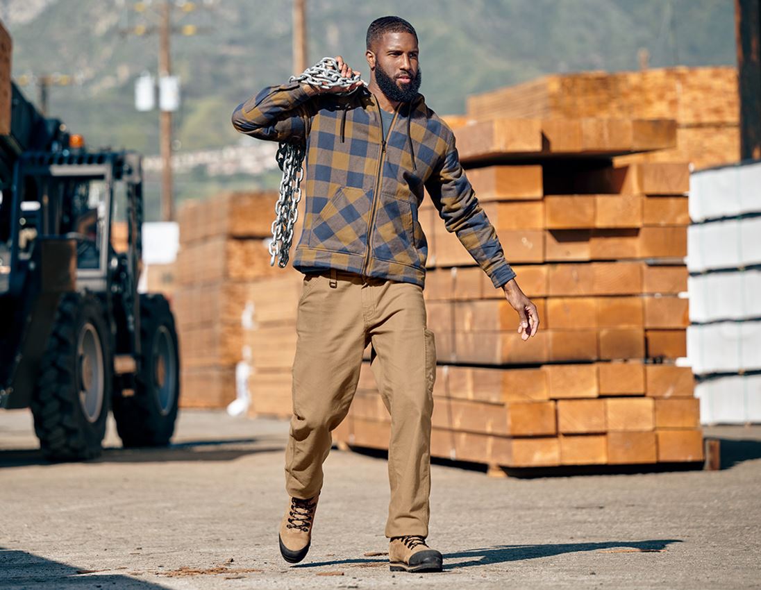 Work Jackets: Check-hooded jacket e.s.iconic + almondbrown/oxidblue 1