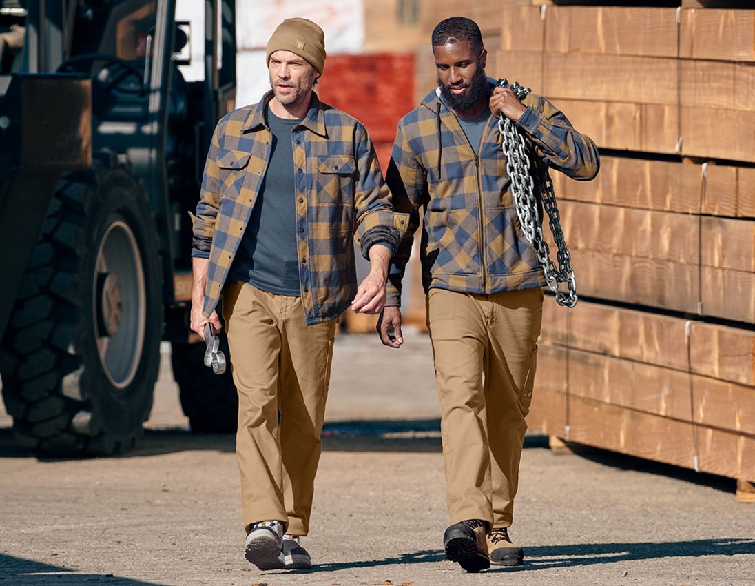 Work Jackets: Check-hooded jacket e.s.iconic + almondbrown/oxidblue 3