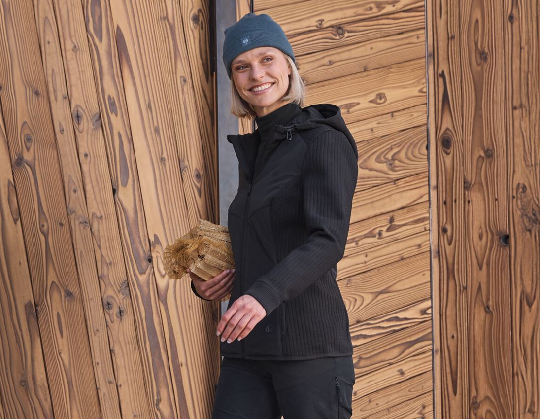 Vestes de travail: Veste tricot capuche hybride e.s.trail, femmes + noir 2