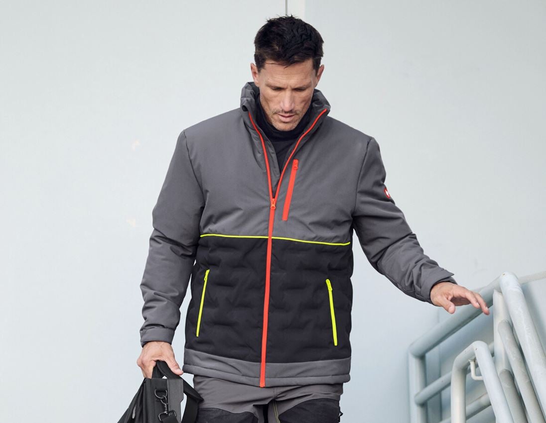 Work Jackets: e.s. Padded jacket + anthracite/black/high-vis orange/high-vis yellow