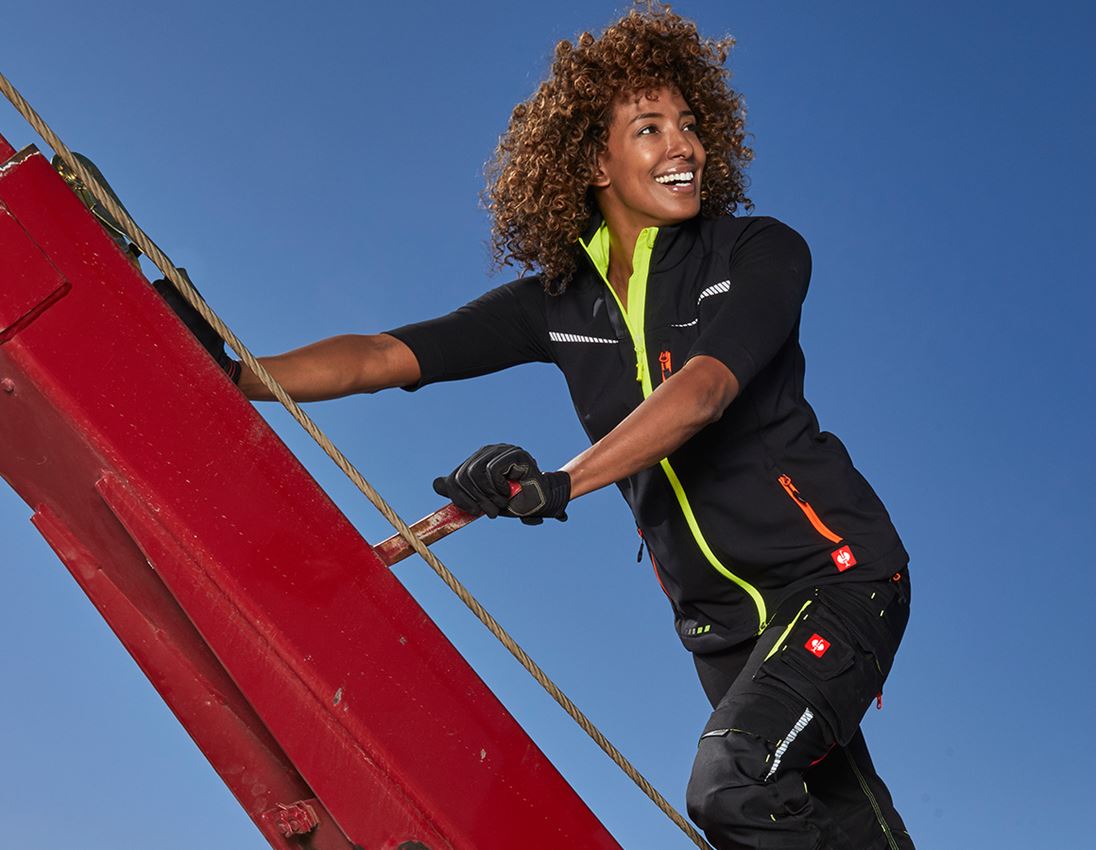 Thèmes: Gilet softshell e.s.motion 2020, femmes + noir/jaune fluo/orange fluo 2