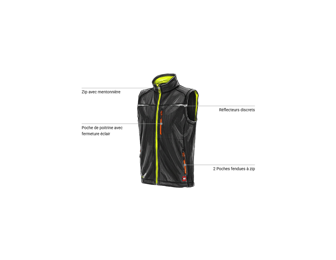 Mécatronicien automobile: Gilet softshell e.s.motion 2020 + noir/jaune fluo/orange fluo 1