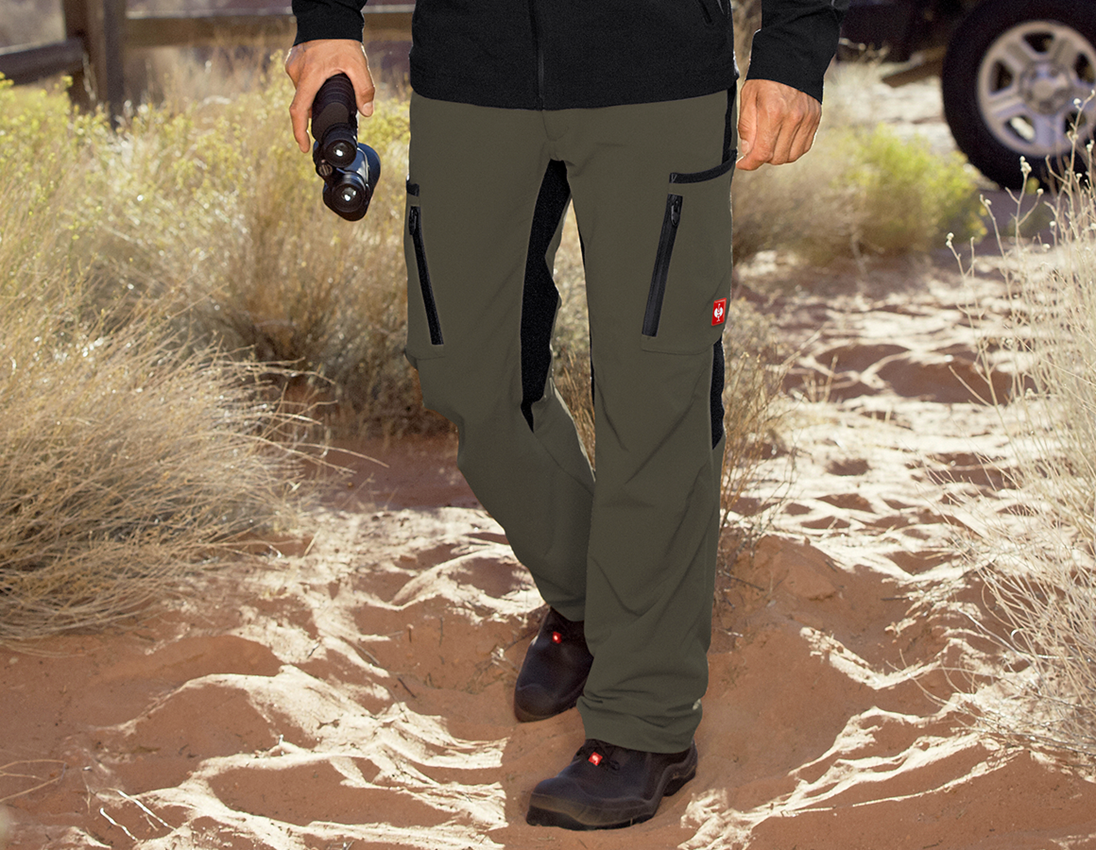 Work Trousers: Cargo trousers e.s.vision stretch, men's + moss/black