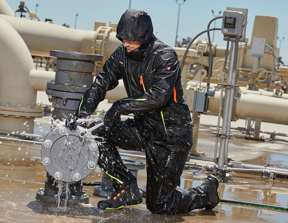 Work Trousers: Rain trousers e.s.motion 2020 superflex + black/high-vis yellow/high-vis orange 1