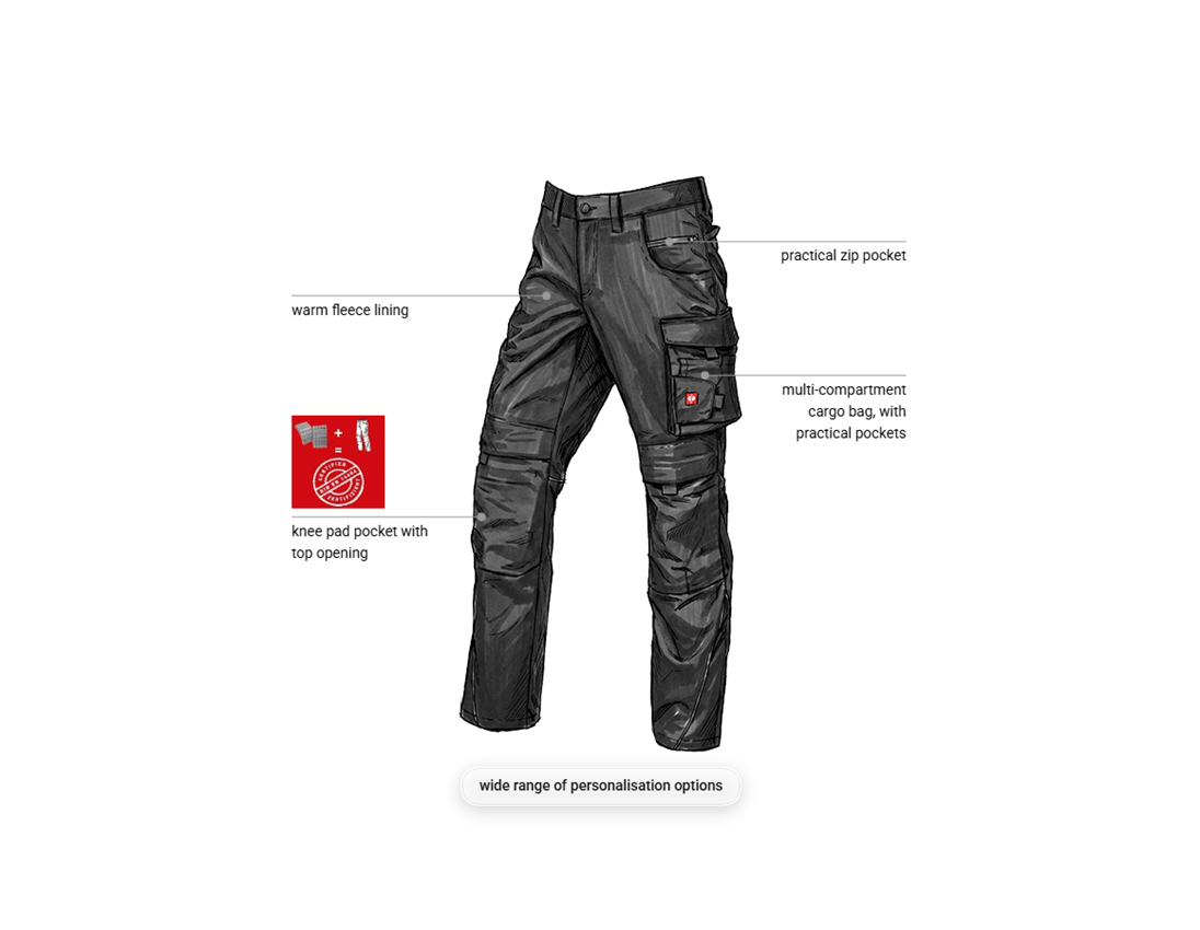 Work Trousers: Winter trousers e.s.line.core + black/platinum 1