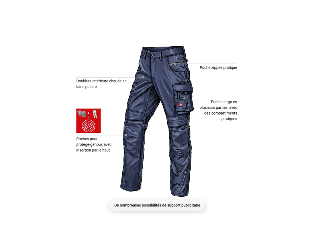 Pantalons de travail: Pantalon à taille élastique d'hiver e.s.line.core + bleu foncé/platine 1