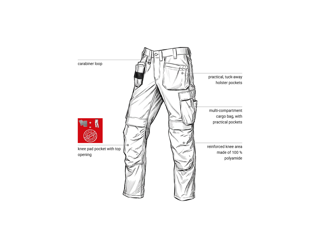 Work Trousers: Stretch Holster trousers e.s.line.core + white/platinum 1