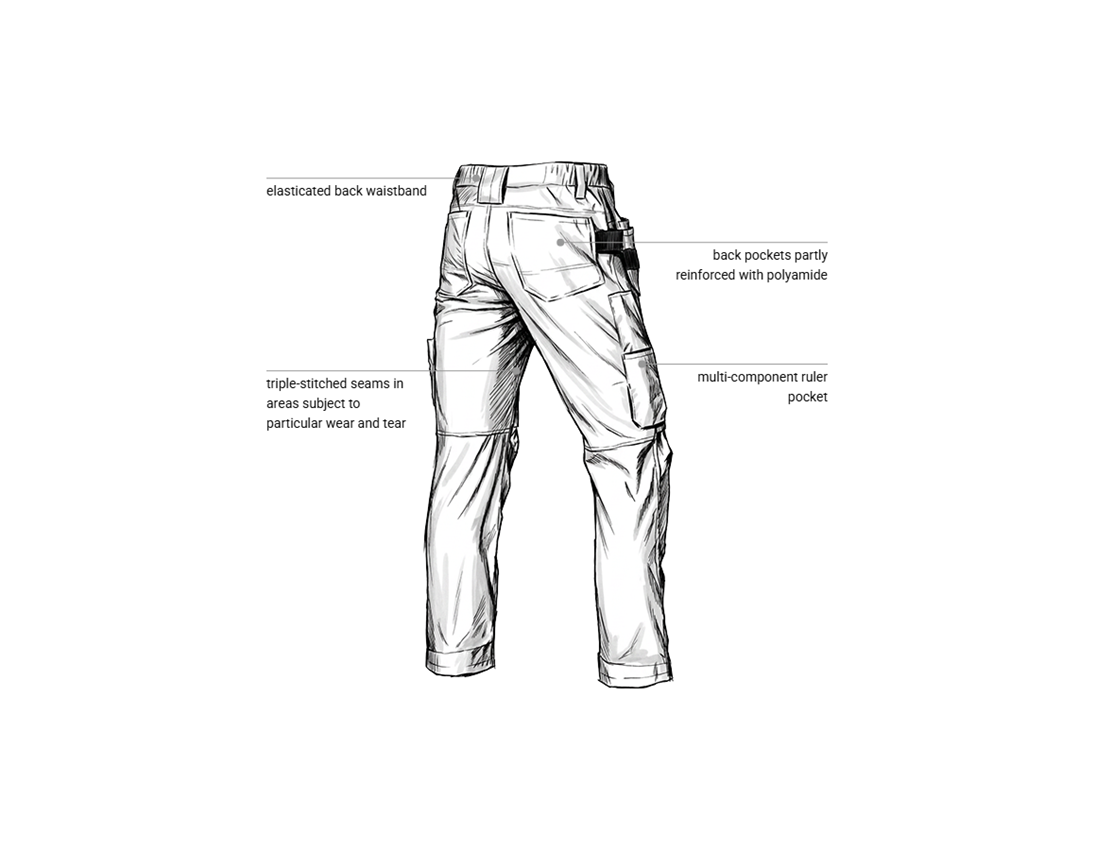 Work Trousers: Stretch Holster trousers e.s.line.core + white/platinum 2