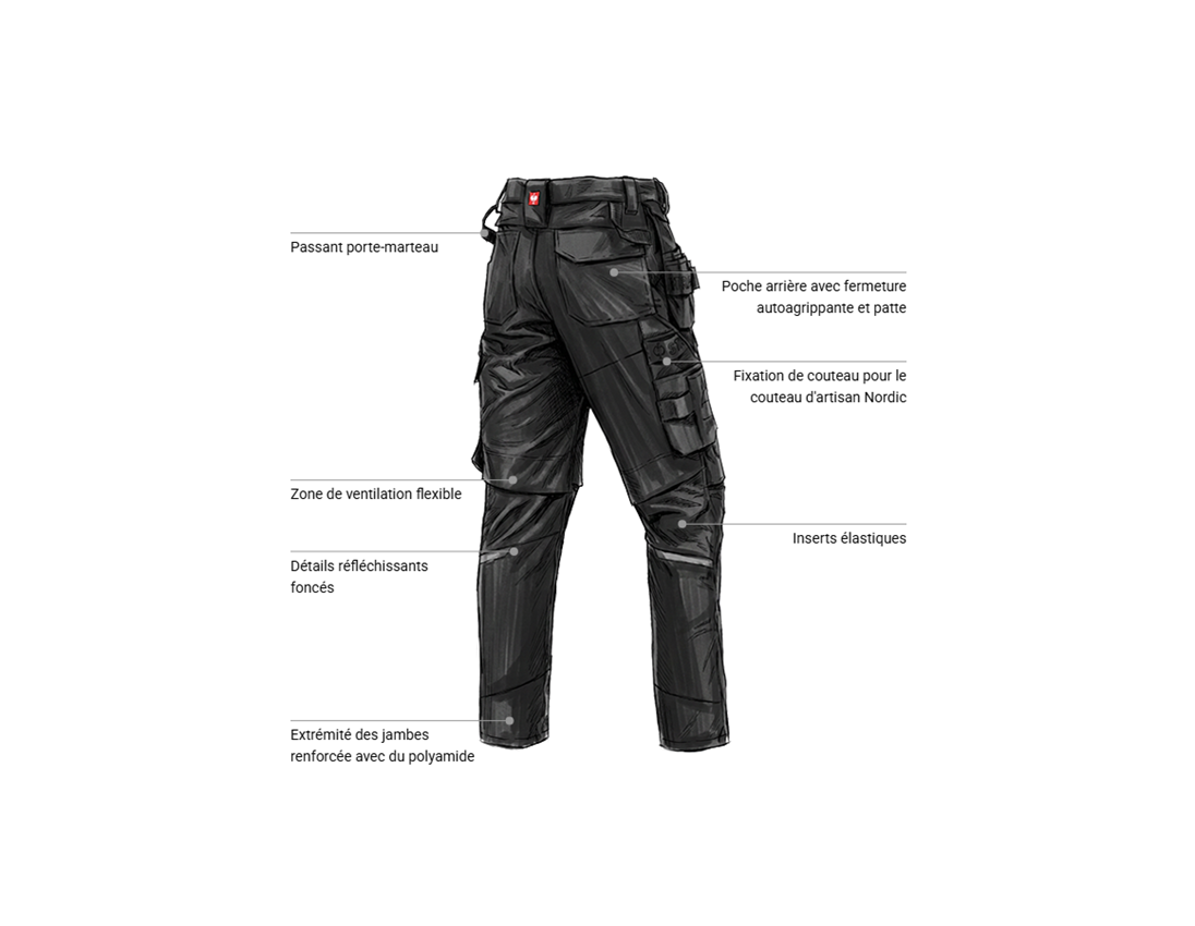 Pantalons de travail: Pantalon taille él. holster e.s.line.nordic canvas + noir 2