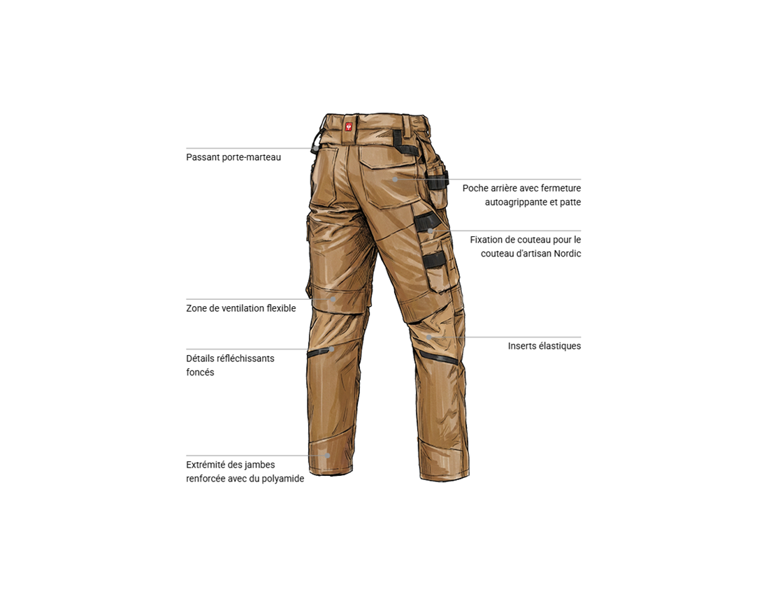 Pantalons de travail: Pantalon taille él. holster e.s.line.nordic canvas + brun amande 2