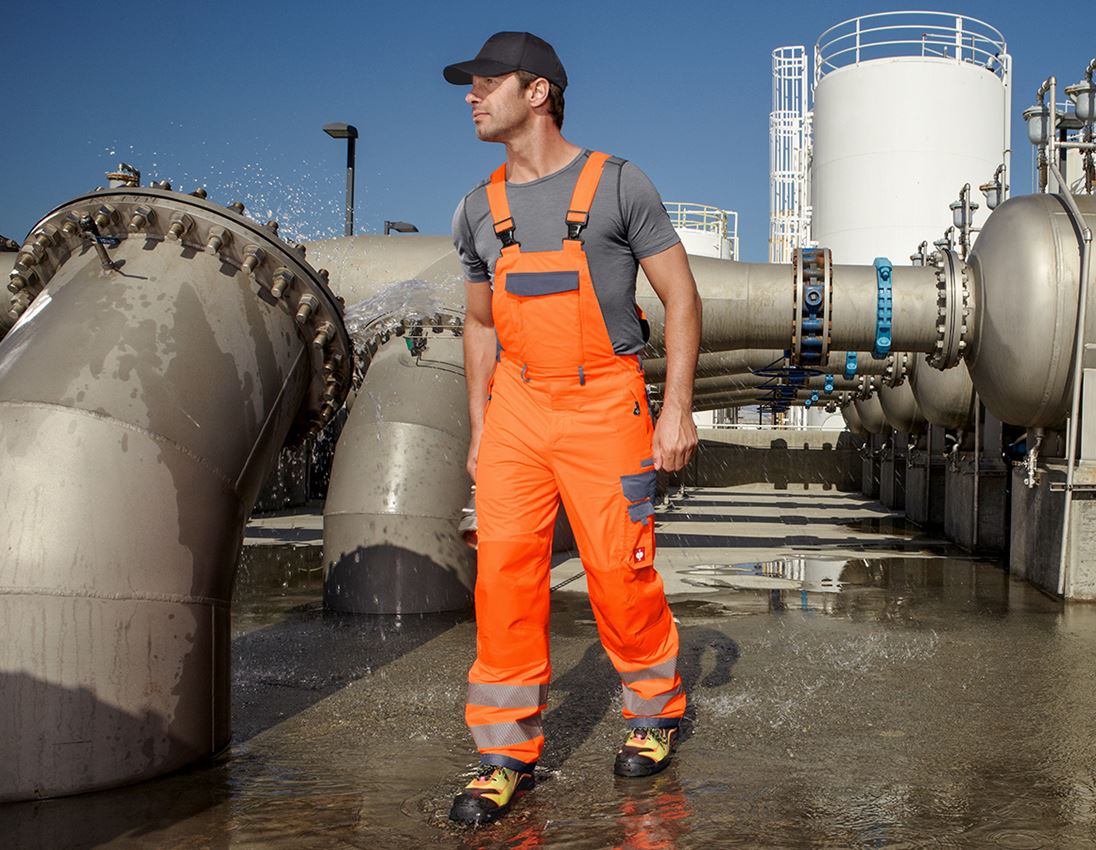Work Trousers: High-vis functional bib & brace e.s.prestige + high-vis orange/grey