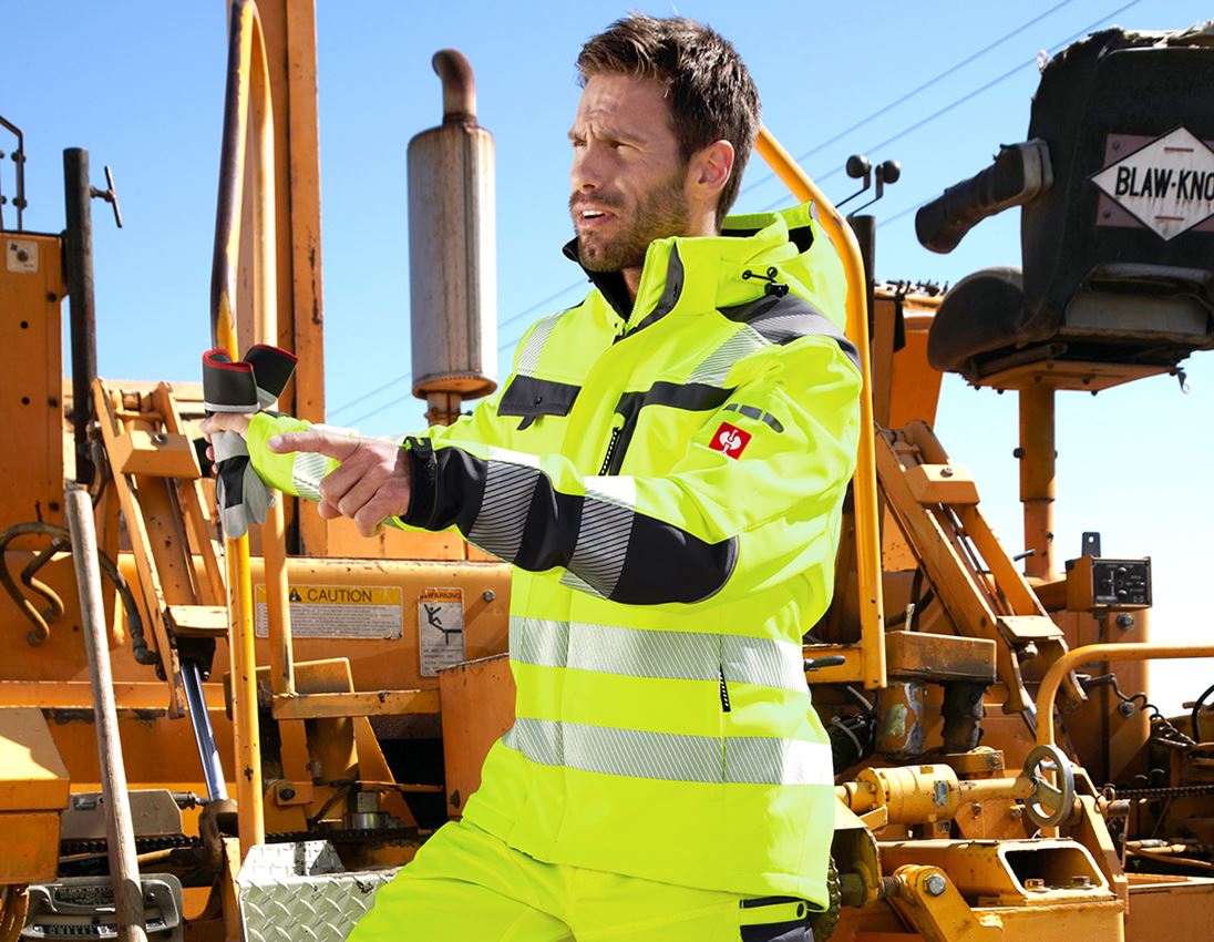 Work Jackets: High-vis softshell jacket e.s.motion + high-vis yellow/anthracite 1