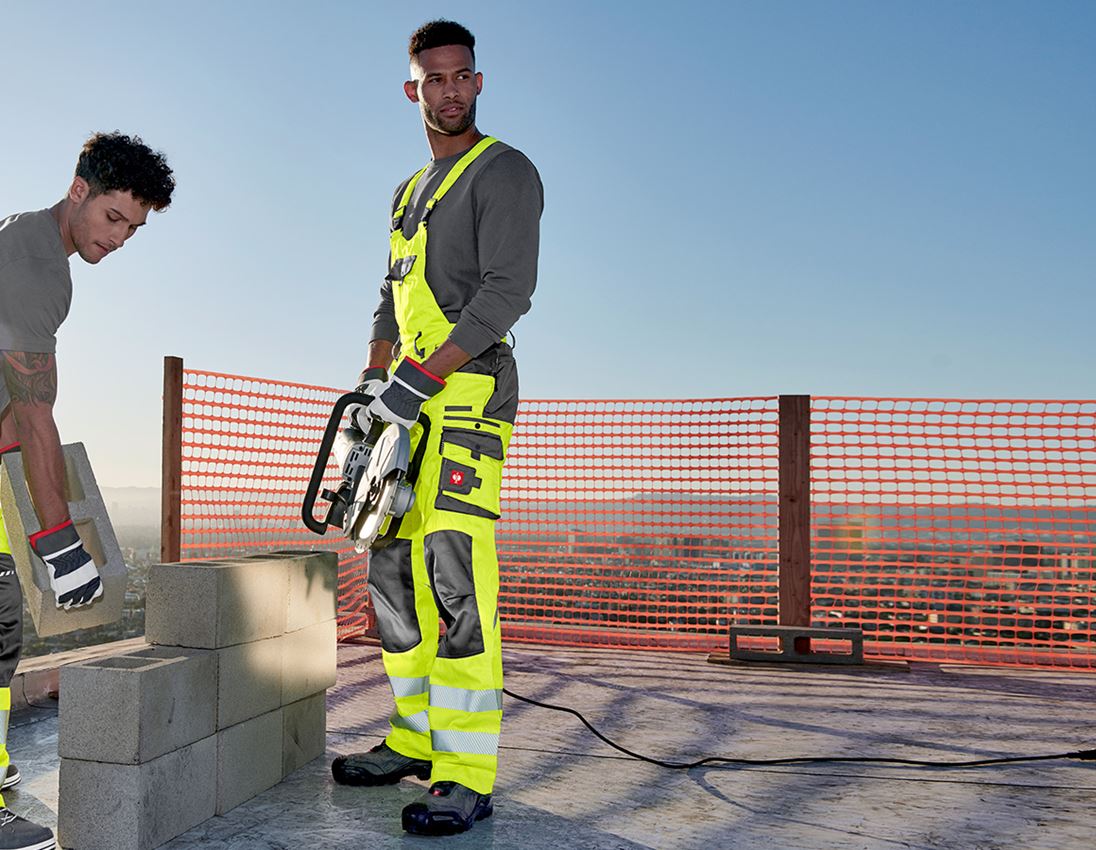 Work Trousers: High-vis bib & brace e.s.motion + high-vis yellow/anthracite