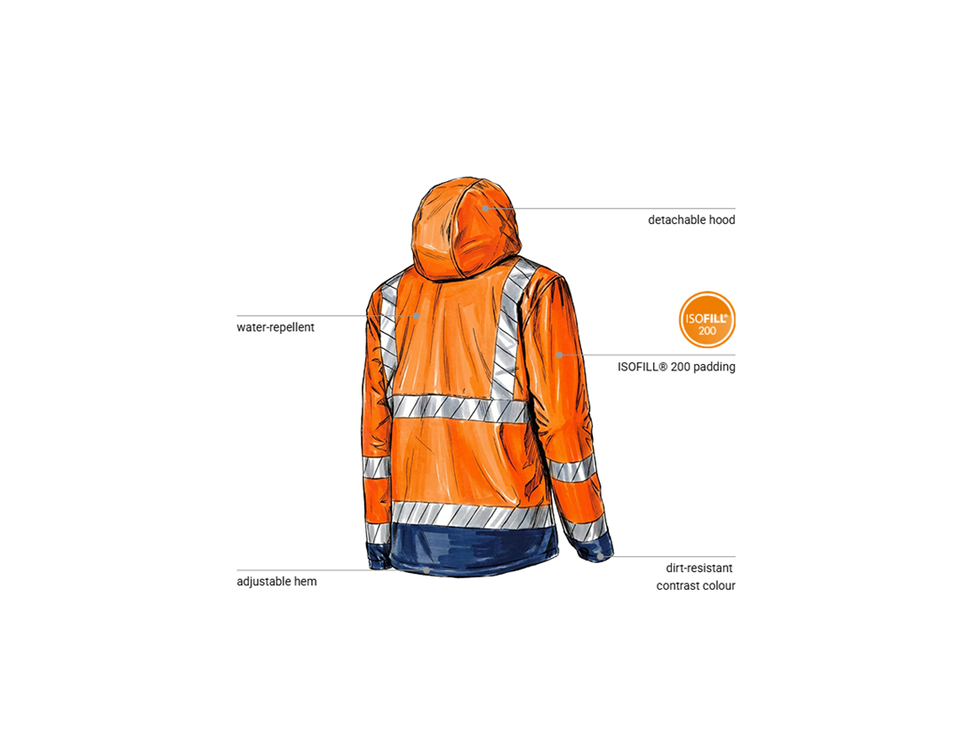 Work Jackets: High-vis winter softshell jacket e.s.line.core + high-vis orange/navy 2