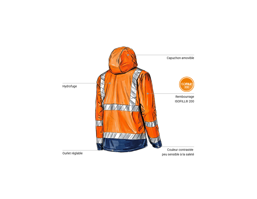 Vêtements: Veste softshell de signal. d'hiver e.s.line.core + orange fluo/bleu foncé 2
