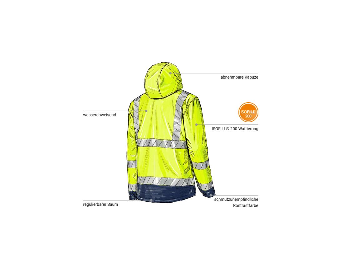 Bekleidung: Warnschutz Winter Softshelljacke e.s.line.core + warngelb/dunkelblau 2