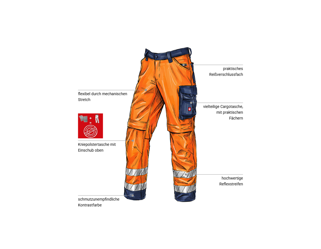 Bekleidung: Warnschutz Bundhose e.s.line.core + warnorange/dunkelblau 1