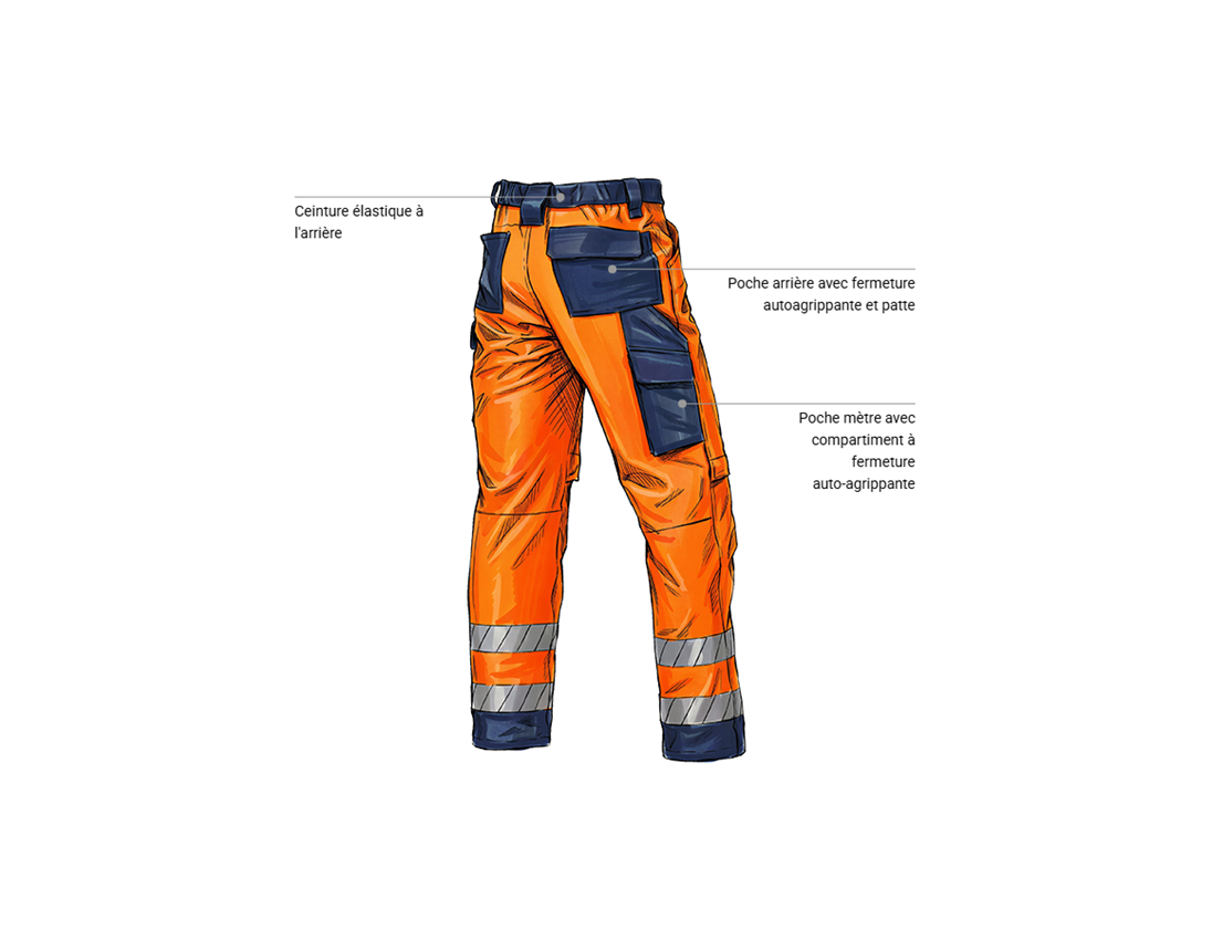 Pantalons de travail: Pantalon à taille élastique signal. e.s.line.core + orange fluo/bleu foncé 2