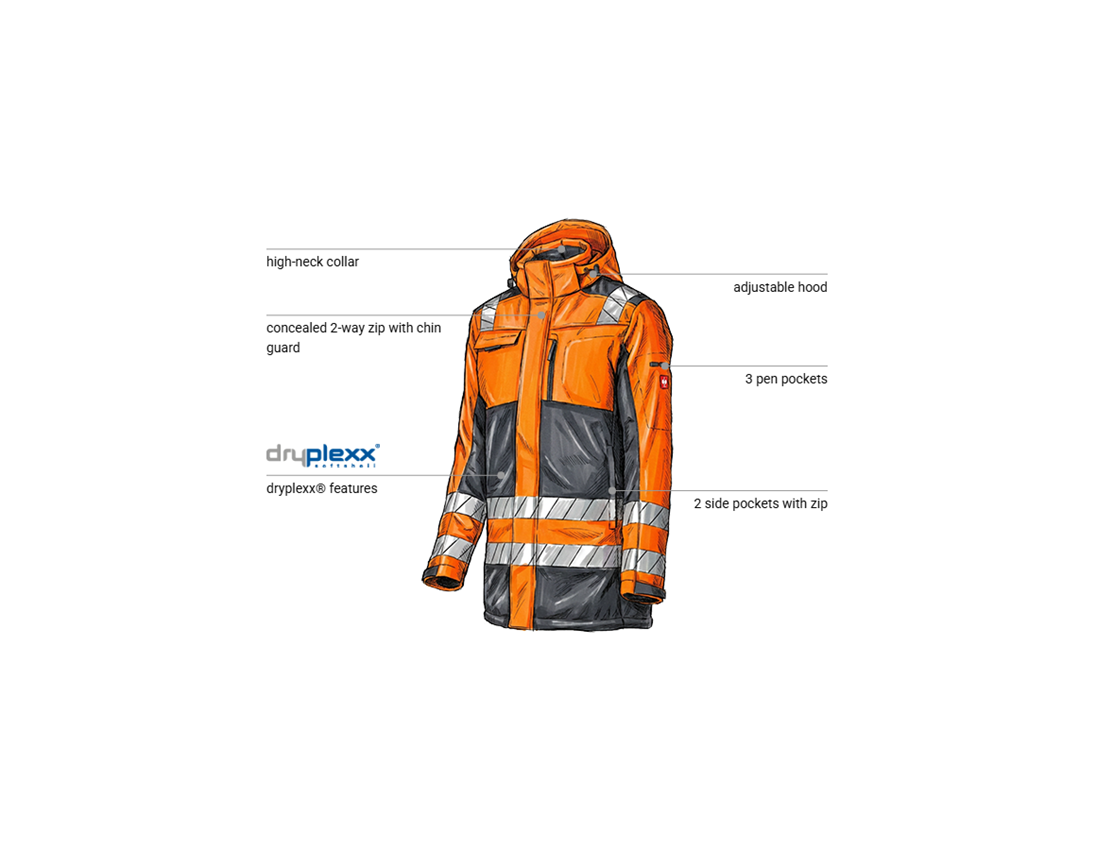 Work Jackets: High-vis winter softshell parka e.s.motion 24/7 + anthracite/high-vis orange 1