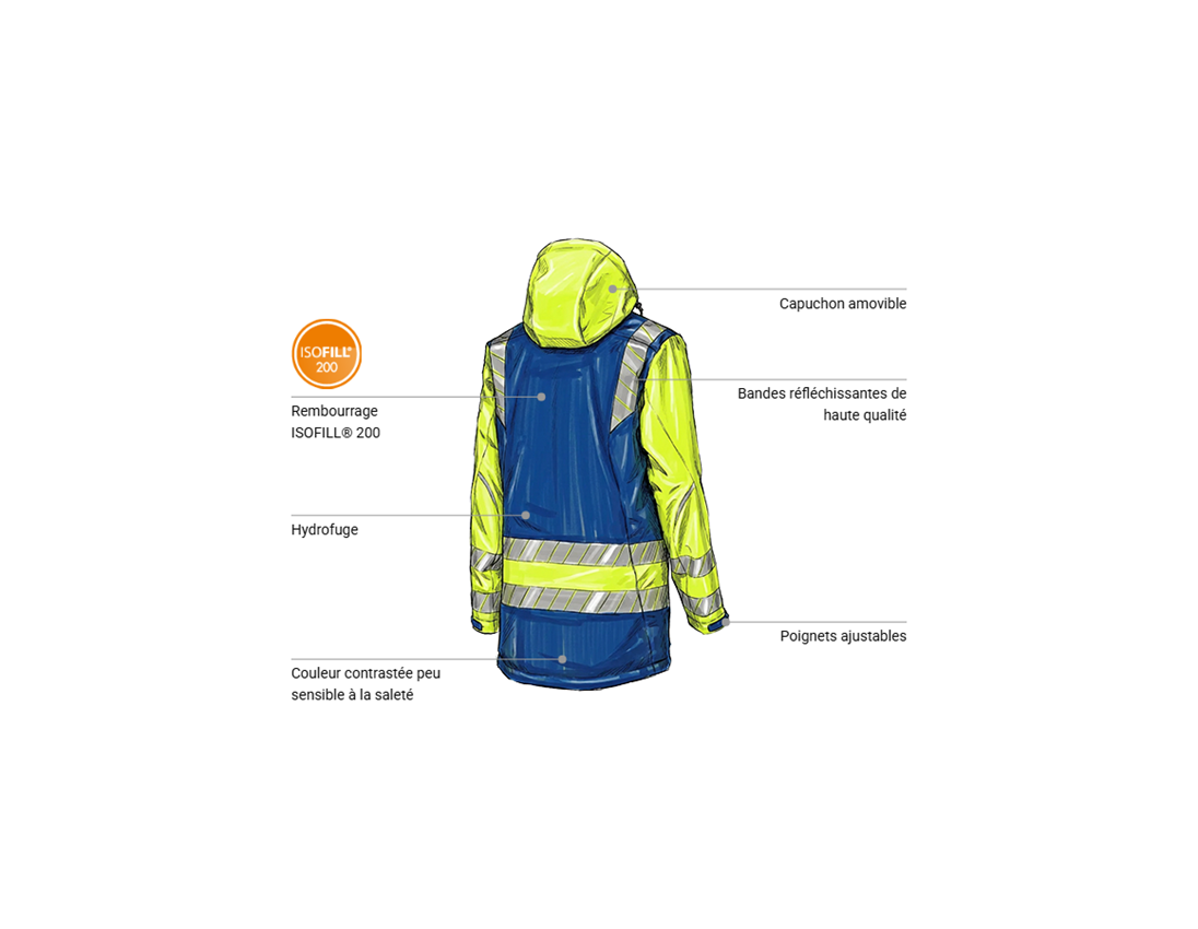 Vestes de travail: Parka Softshell d'hiver visibilité e.s.motion 24/7 + bleu royal/jaune fluo 2