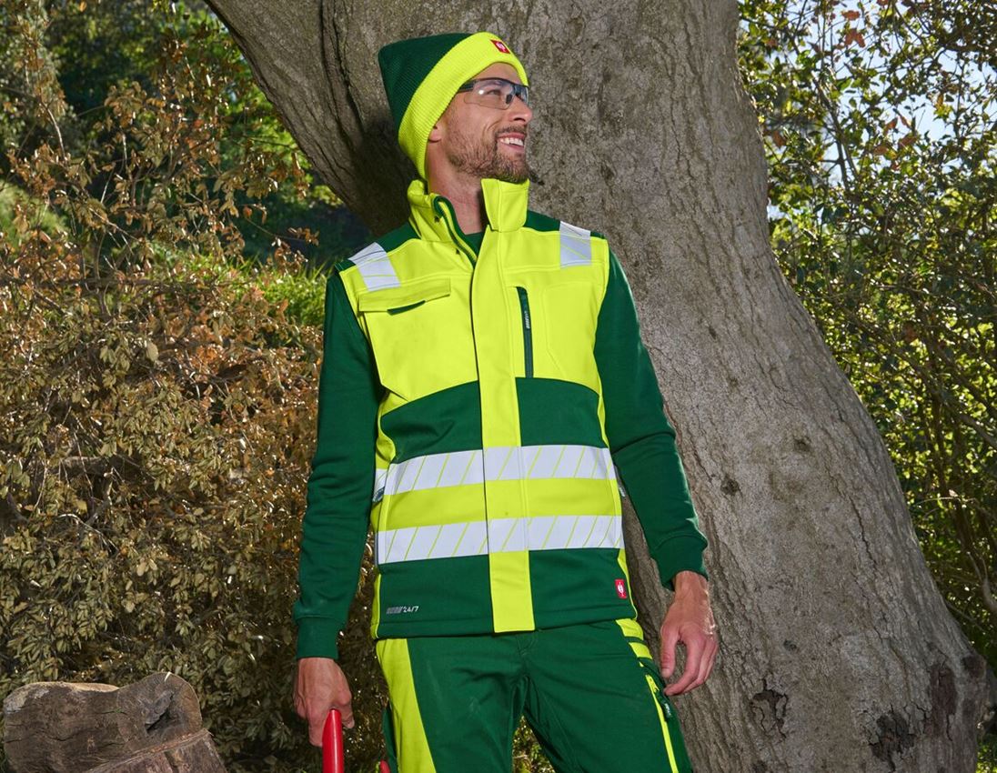 Gilets de travail: Gilet Softshell d'hiver visibilité e.s.motion 24/7 + vert/jaune fluo