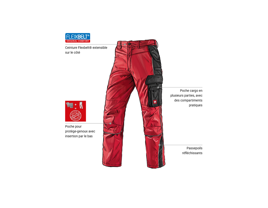 Mécatronicien automobile: Pantalon à taille élastique e.s.active + rouge/noir 1