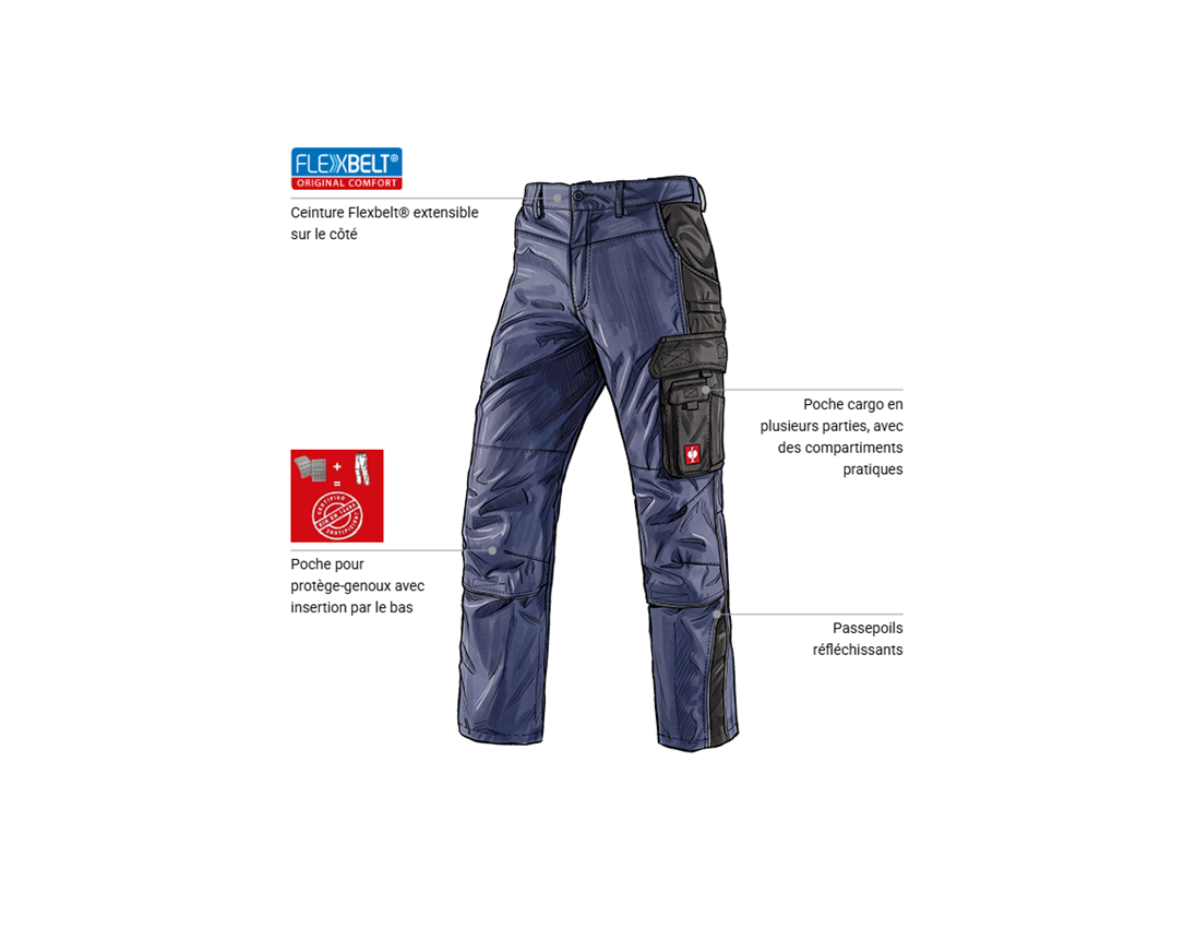 Mécatronicien automobile: Pantalon à taille élastique e.s.active + bleu foncé/noir 1
