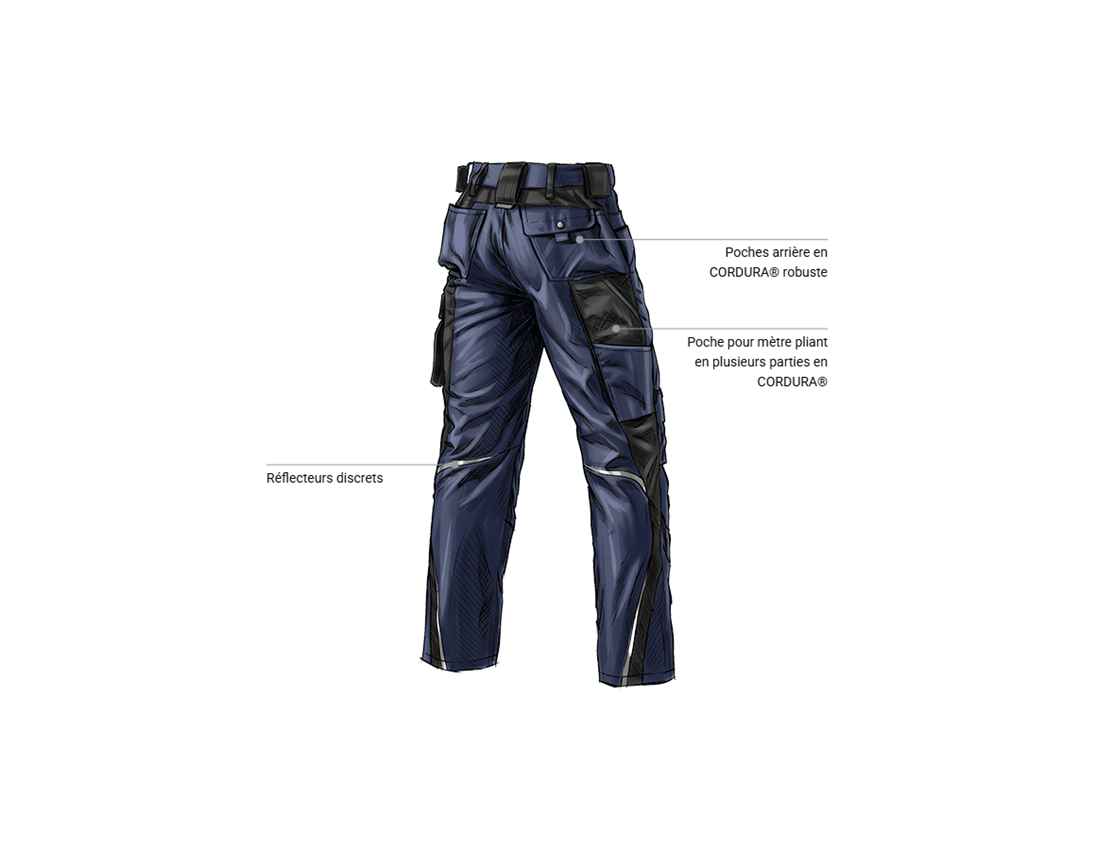 Maçon: Pantalon à taille élastique e.s.motion + bleu foncé/noir 2