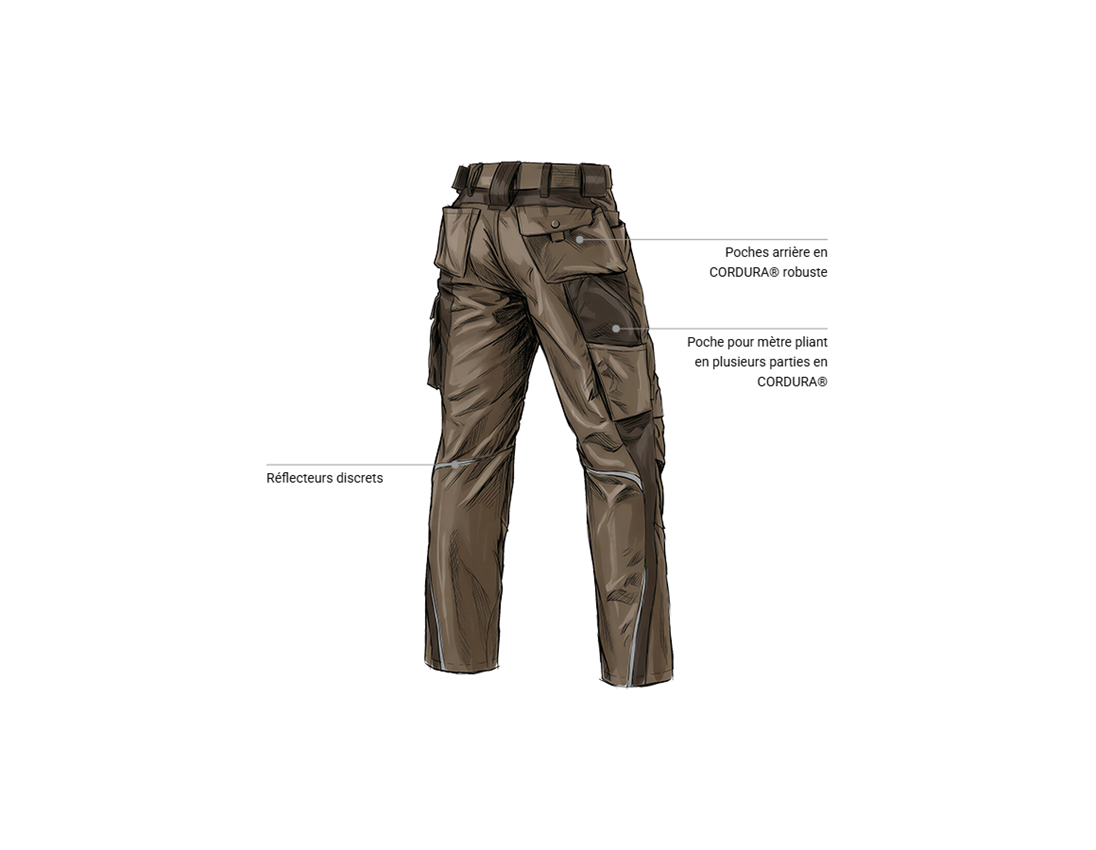 Maçon: Pantalon à taille élastique e.s.motion + noisette/marron 2