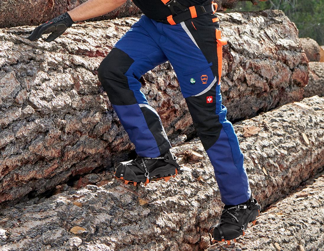 Pantalons de travail: e.s. Pantalon forestier élastique anticoupure, KWF + bleu royal/orange fluo