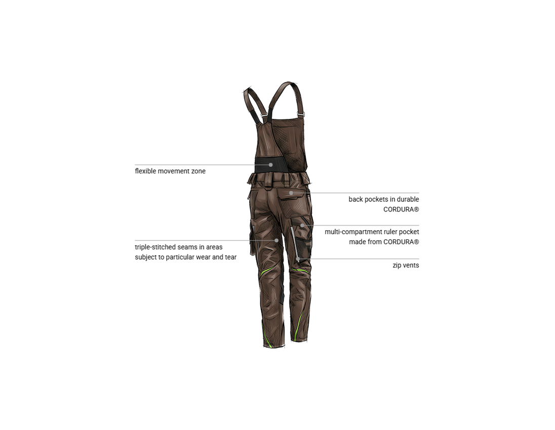 Work Trousers: Ladies' bib & brace e.s.motion 2020 + chestnut/seagreen 2