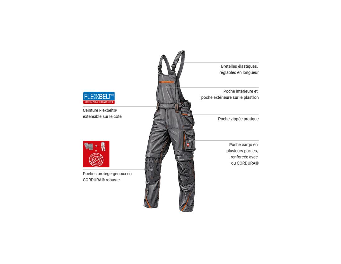 Maçon: Salopette e.s.motion 2020 + anthracite/orange fluo 1