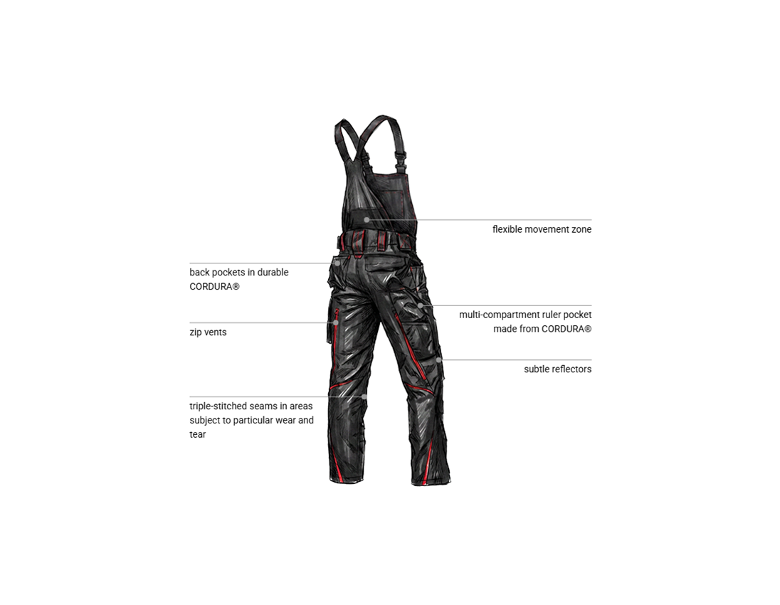 Work Trousers: Bib & brace e.s.motion 2020 + graphite/fiery red 2