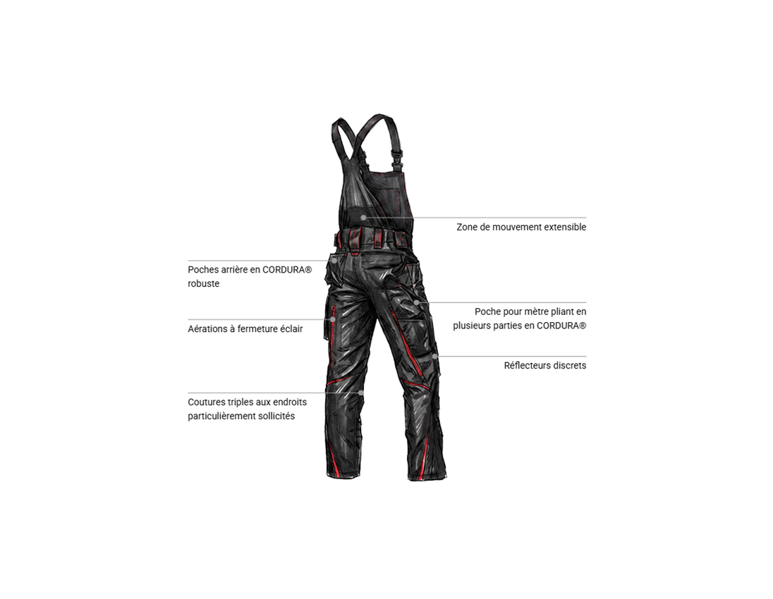 Pantalons de travail: Salopette e.s.motion 2020 + graphite/rouge vif 2