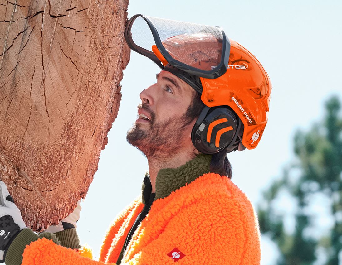 Clothing: SET: e.s. Forestry cut prot. bib&brace KWF+ helmet + royalblue/high-vis orange 1