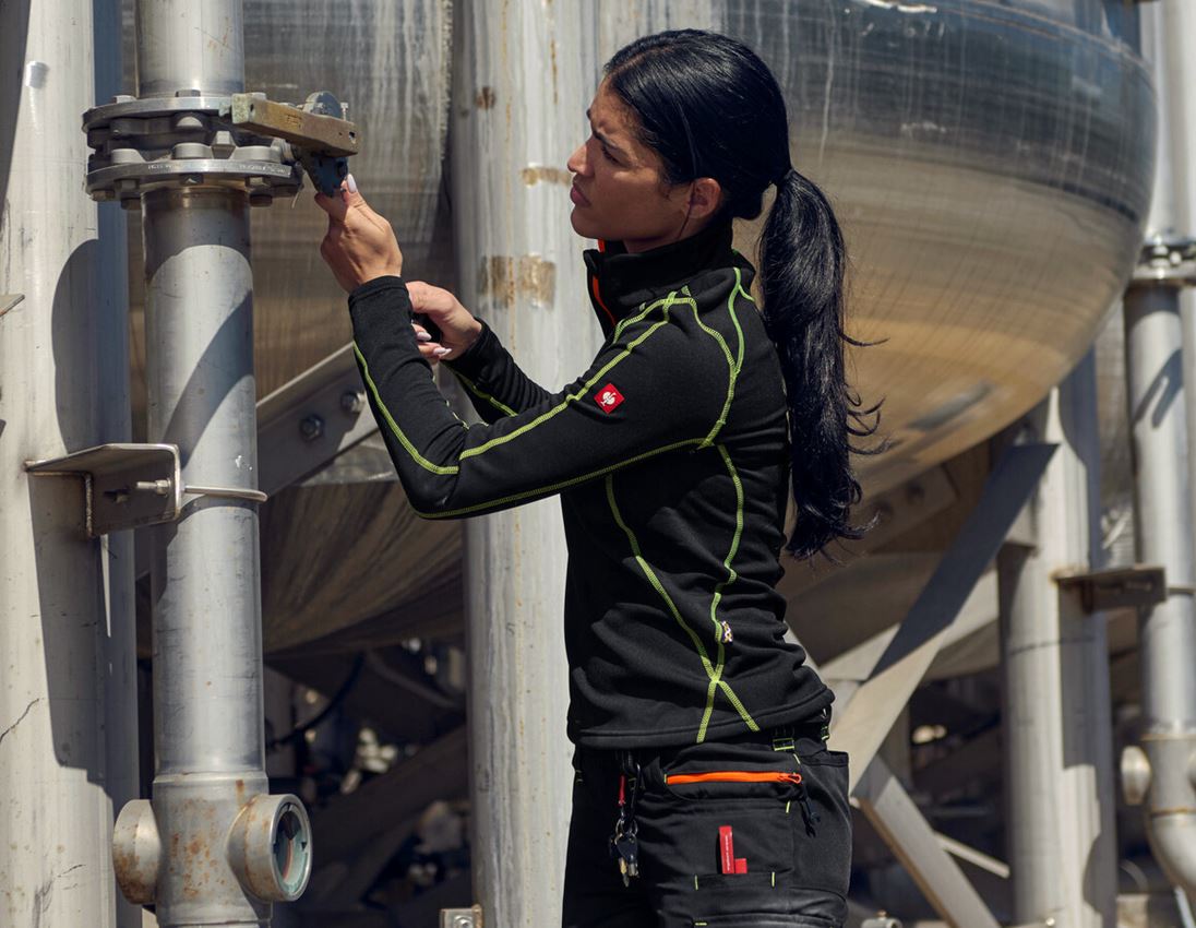 Shirts & Co.: Funkt.-Troyer thermo stretch e.s.motion 2020, Da. + schwarz/warngelb/warnorange 1