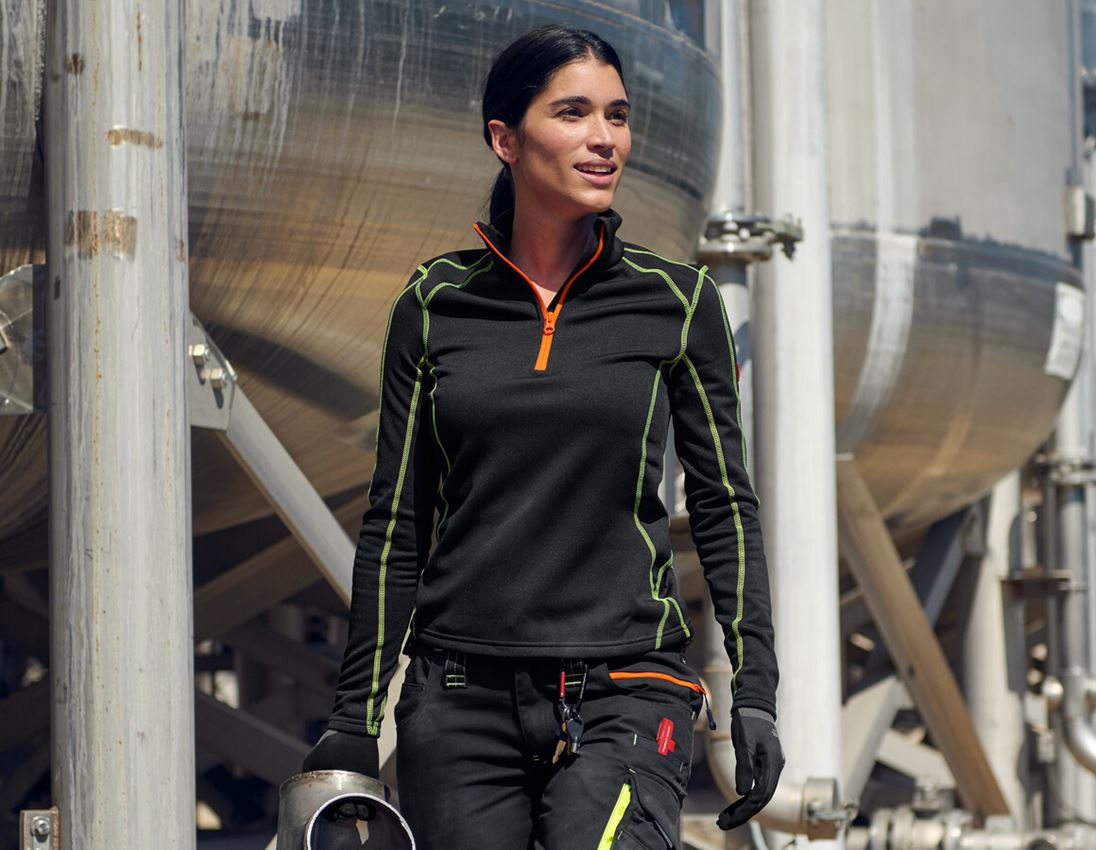 Shirts & Co.: Funkt.-Troyer thermo stretch e.s.motion 2020, Da. + schwarz/warngelb/warnorange