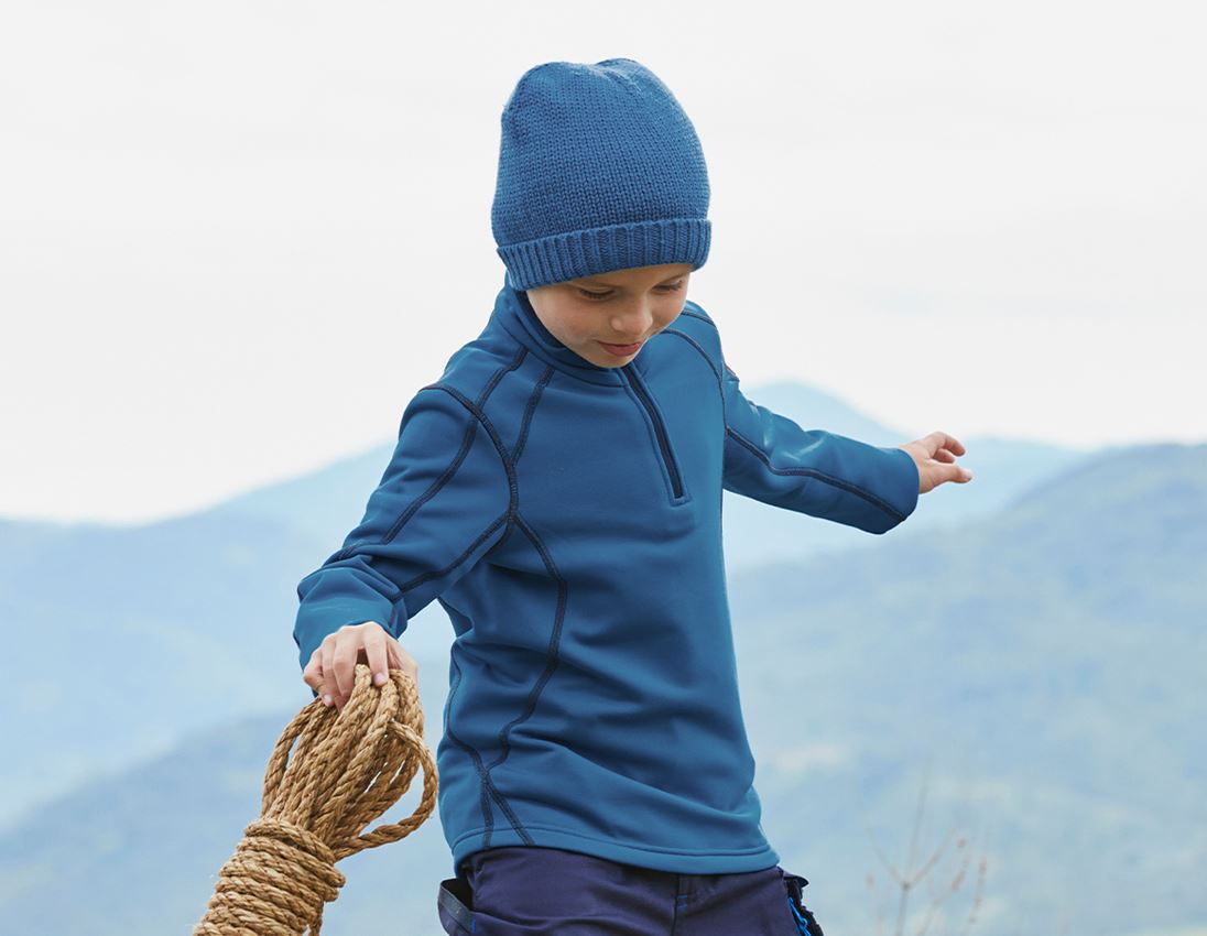 Hauts: Pull de f. thermo stretch e.s.motion 2020, enfants + atoll/bleu foncé