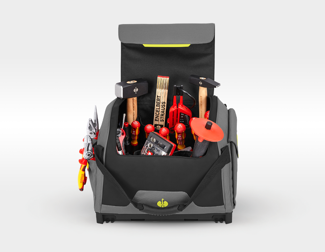 STRAUSSbox System: Tool set Electro incl. STRAUSSbox bag + basaltgrey/acid yellow