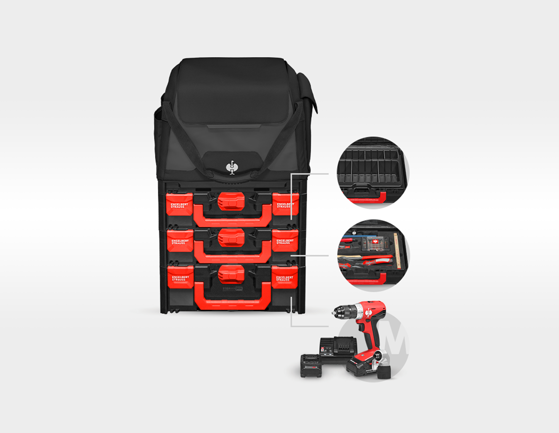 STRAUSSbox System: Tool set + multi drill screwdriver + STRAUSSbox + black