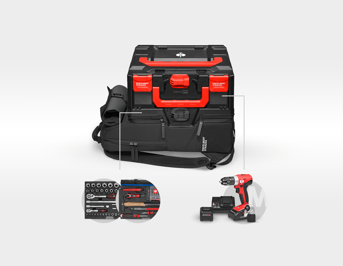 STRAUSSbox System: STRAUSSbox Rucksack Set+18,0 V Multi Bohrschrauber + schwarz