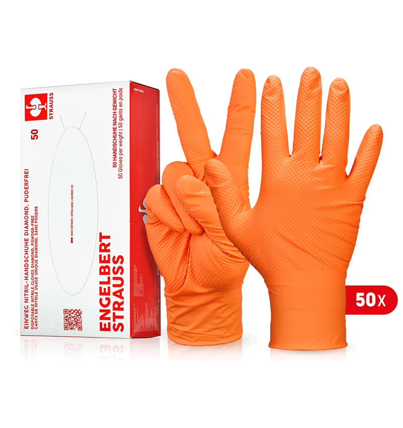 Personal Protection: Disposable nitrile gloves Diamond, powder-free + orange
