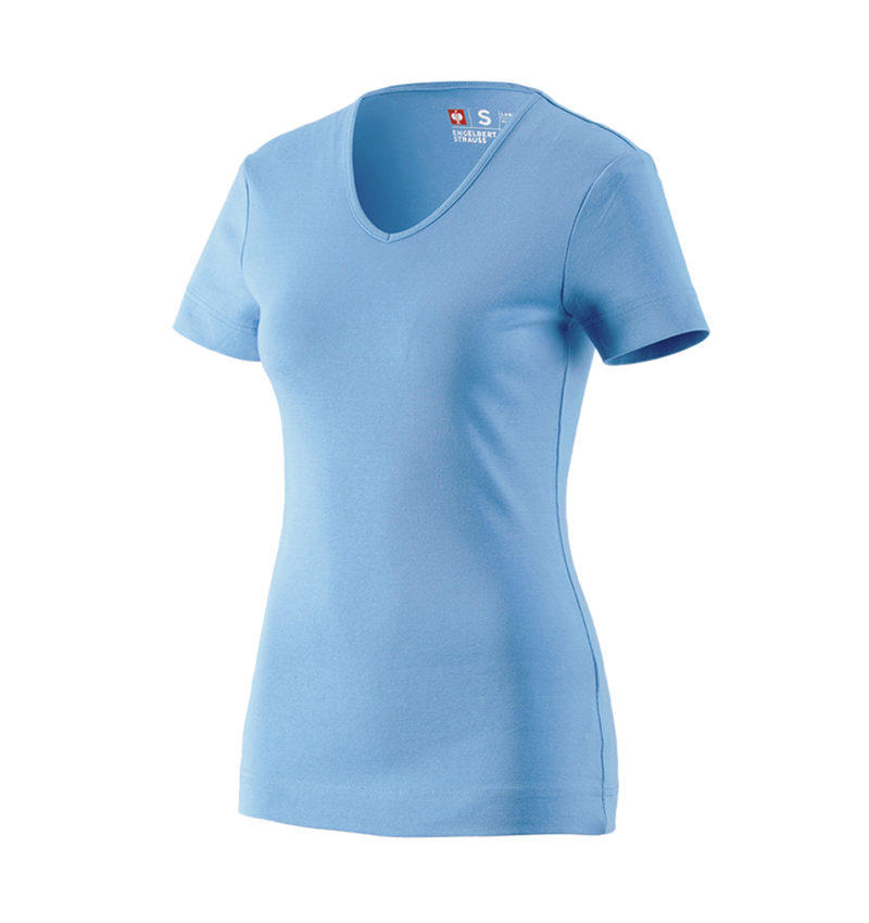 Hauts: e.s. T-shirt cotton V-Neck, femmes + bleu azur